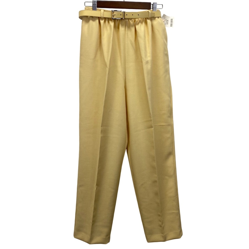 Alfred‎ Dunner Tuileries Banana Yellow Pull On  Belted Trousers Pants 16  NWT